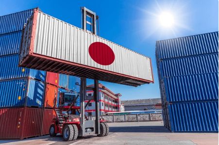 Cargo ship and containers at port